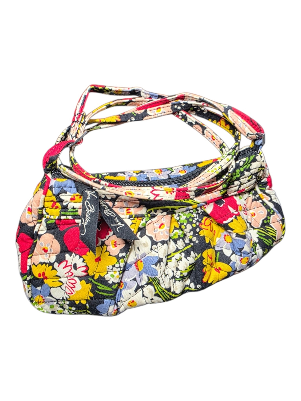 Vera Bradley Pleated Baguette Shoulder Bag Poppy Fields Floral Quilted EUC Mini